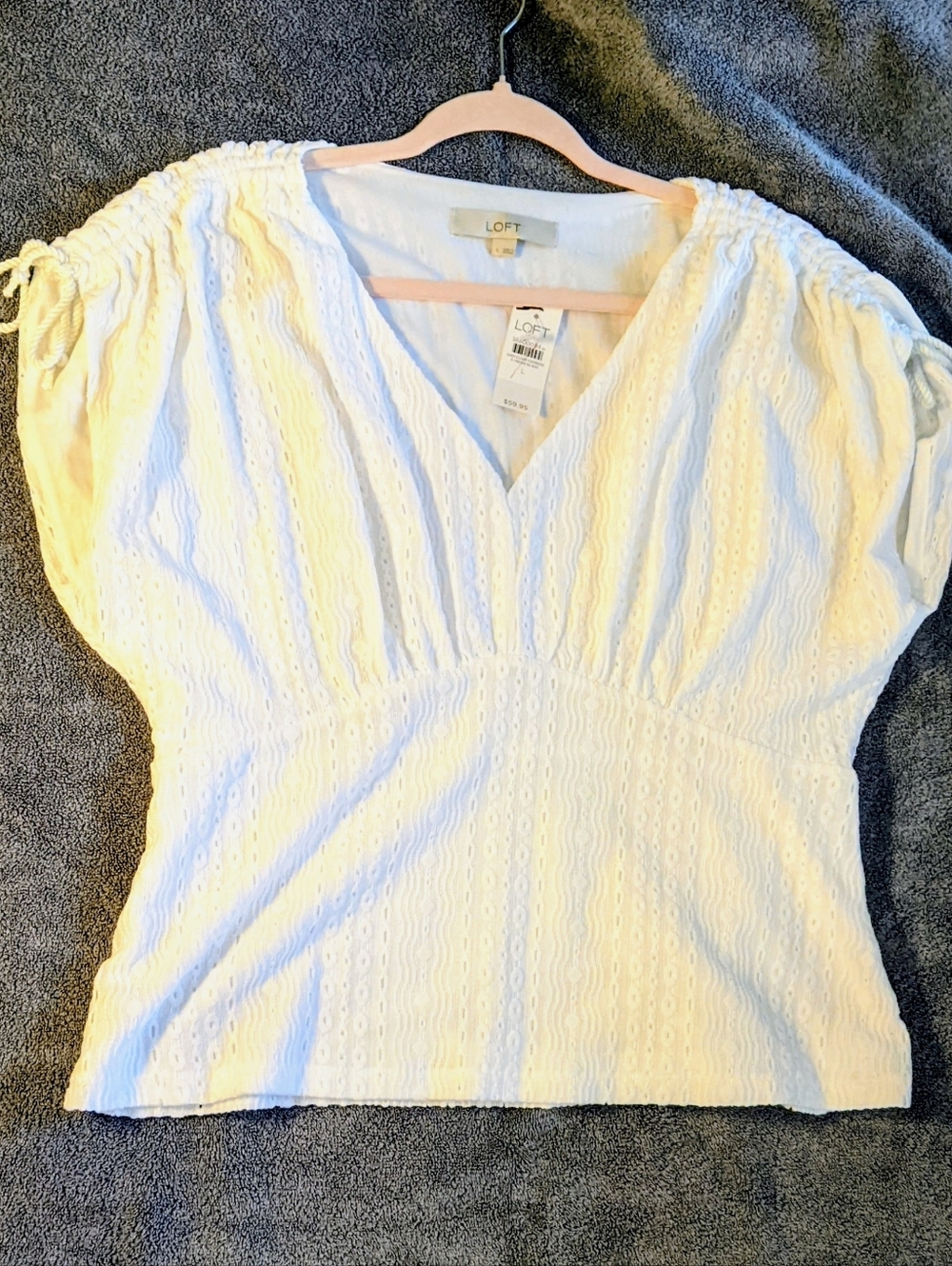 Loft White Eyelet Shirt Size Large, NWT, Fully Lined